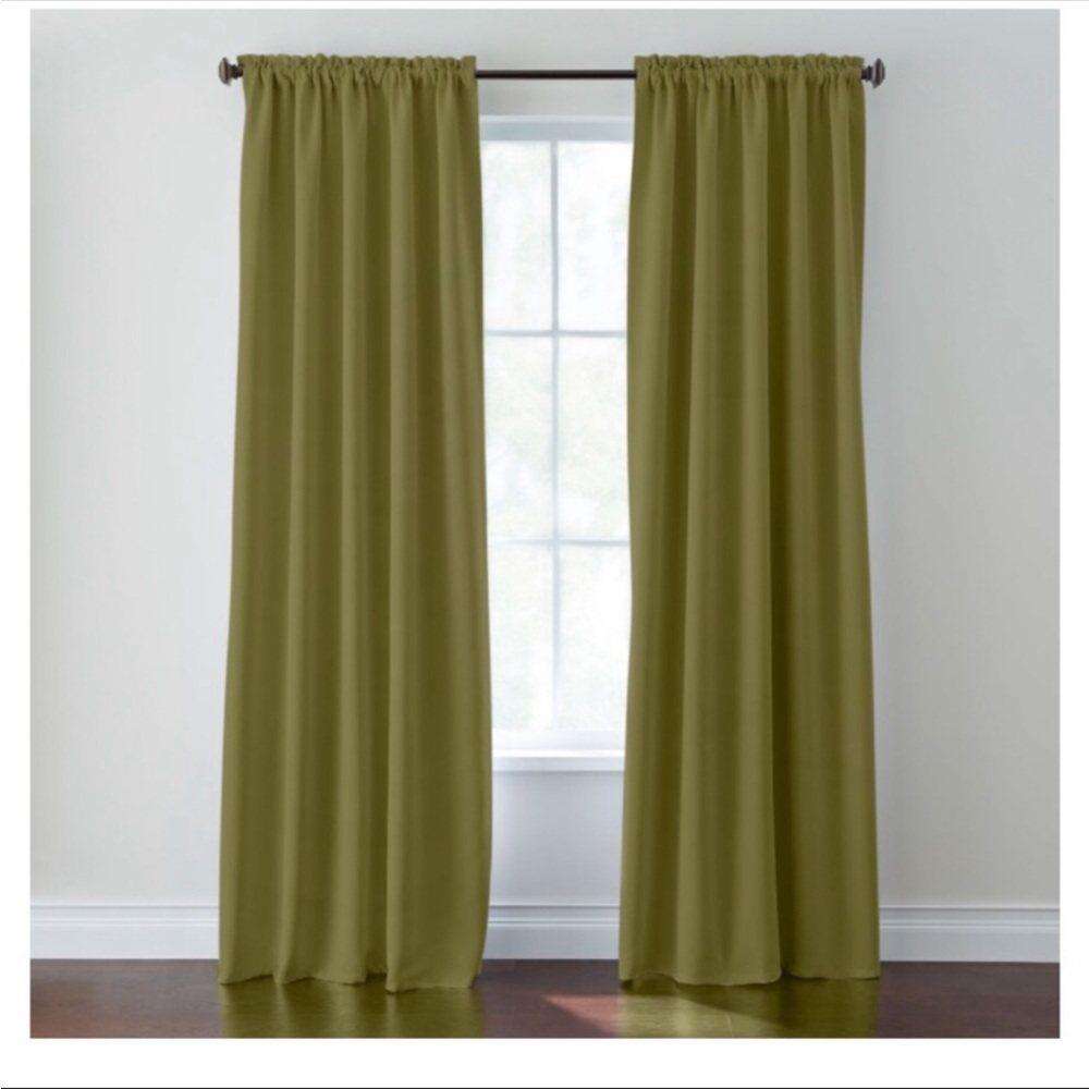 Bruna,two moss green rod pocket,windows panel.